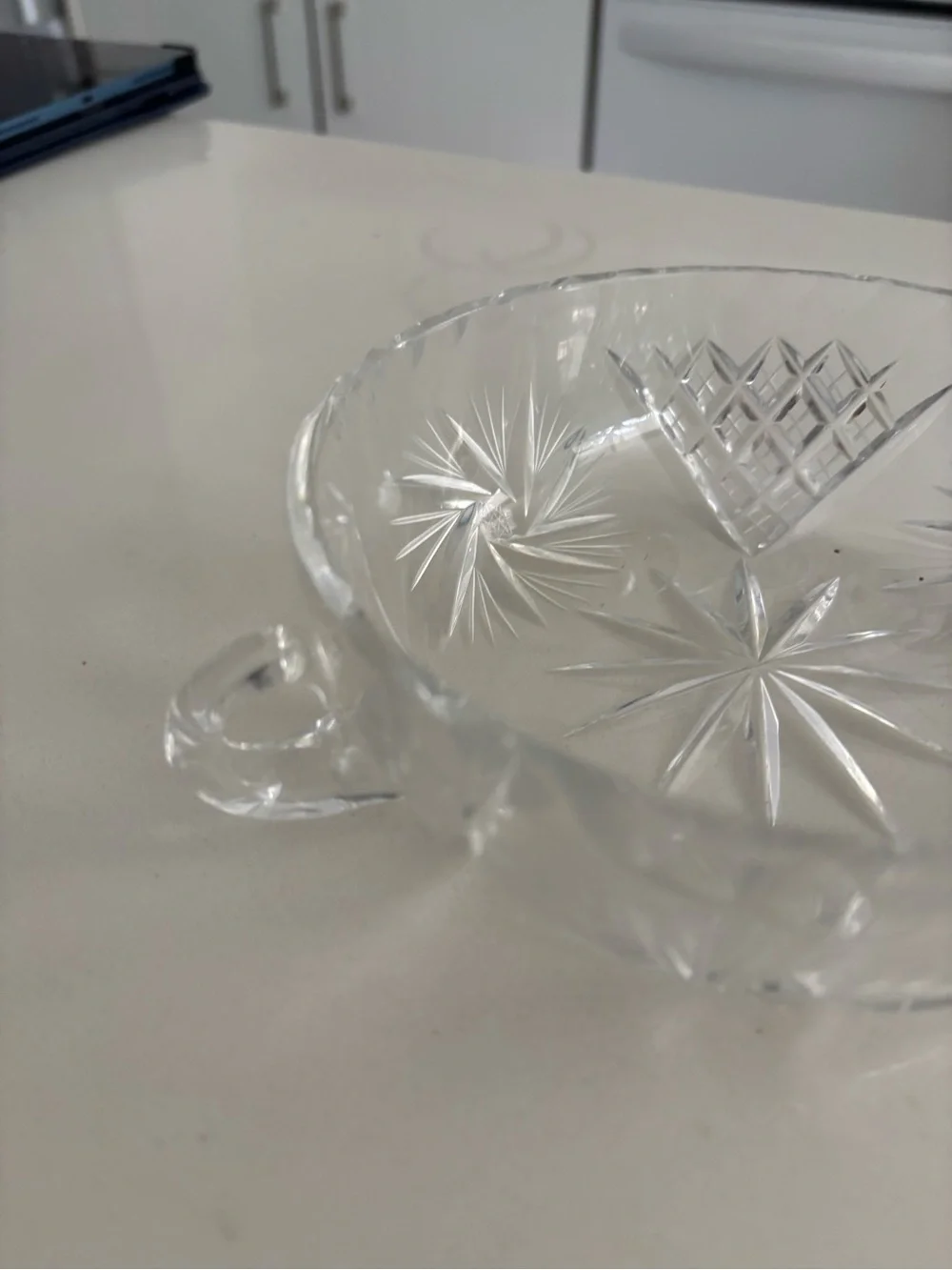 Cut Glass Crystal Serving Bowl with Handle - Clear